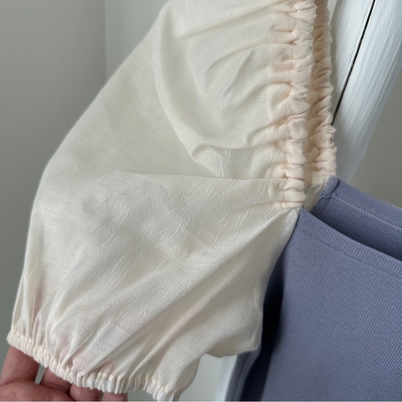 Anna Grace Cropped Lavender Sweater with Puff Sleeve Top Size Small - Picture 3 of 10